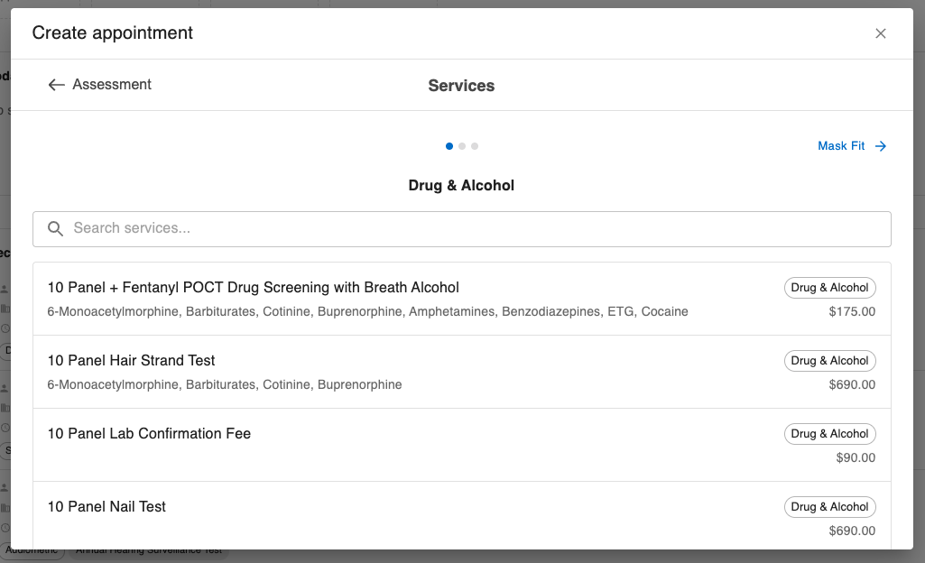 OccuHealthSoft date and room scheduling step for appointment booking
