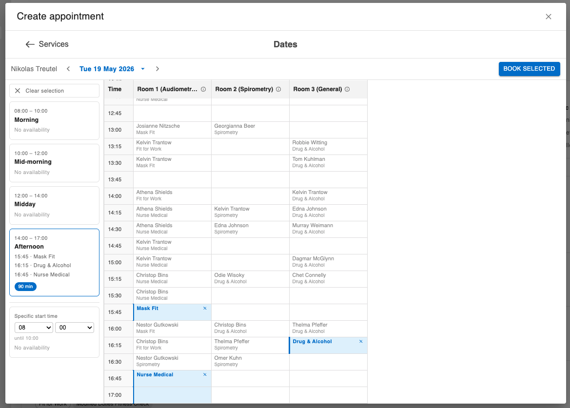 OccuHealthSoft group booking confirmation screen