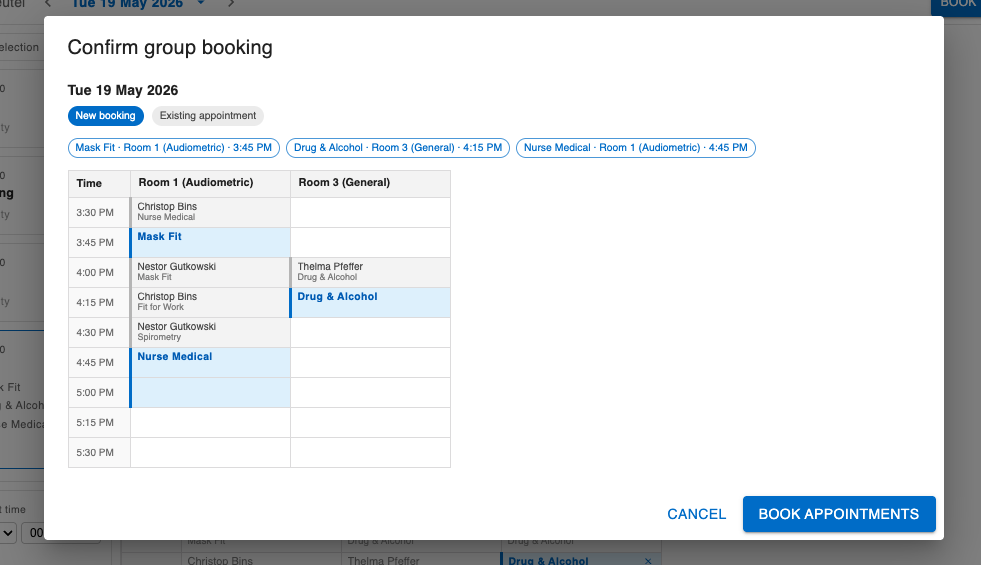 OccuHealthSoft booking summary after appointment creation