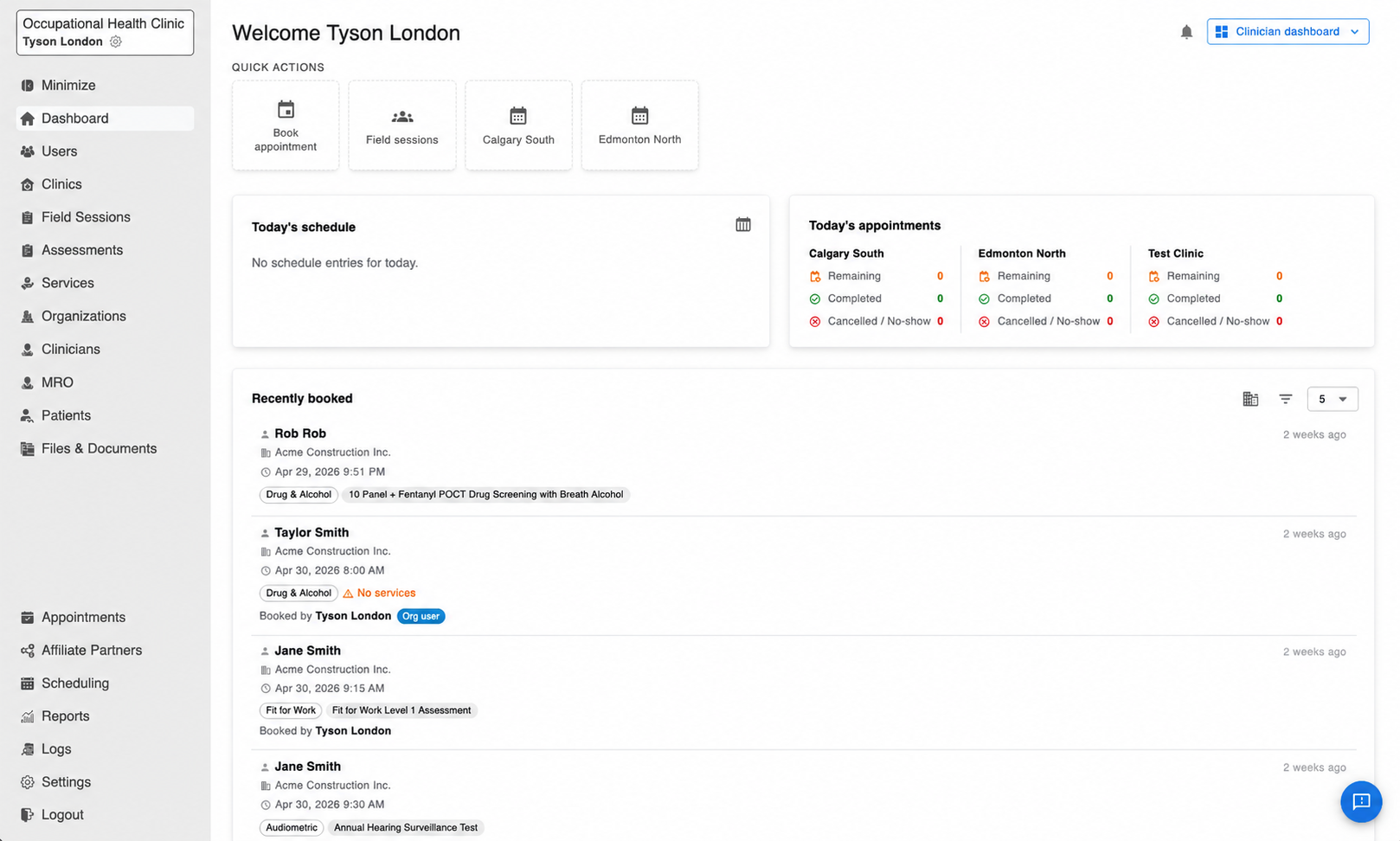 OccuHealthSoft reporting dashboard